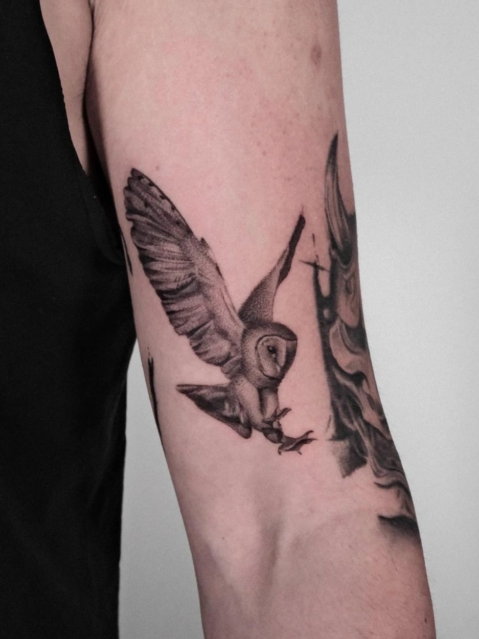 Fine Line, Birds & Botanicals tattoo by Alejandra at Baroness Tattoo, Garland TX