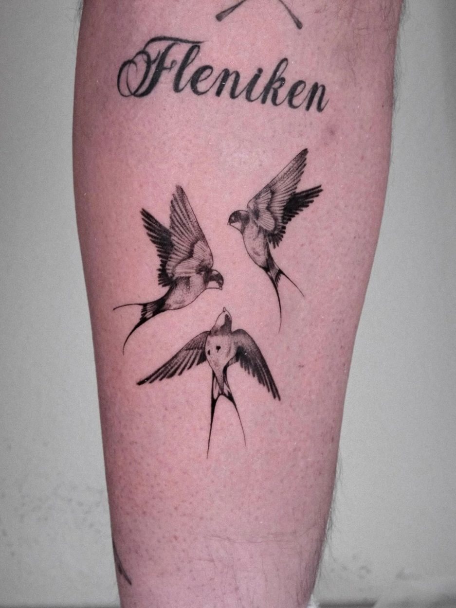 Fine Line, Birds & Botanicals tattoo by Alejandra at Baroness Tattoo, Garland TX