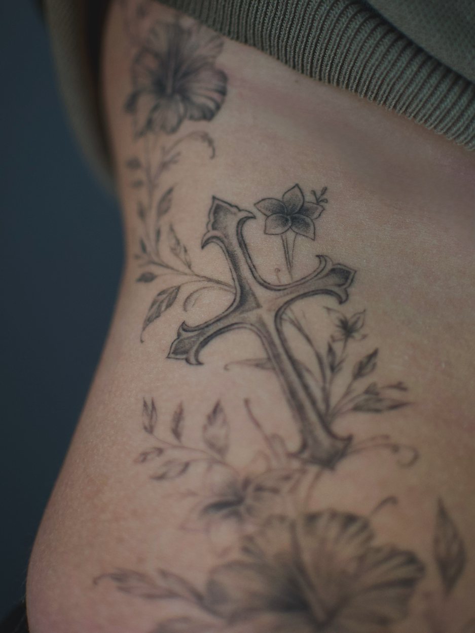 Black, Grey & Red · Fine Line & Ornamental tattoo by Anna at Baroness Tattoo, Garland TX