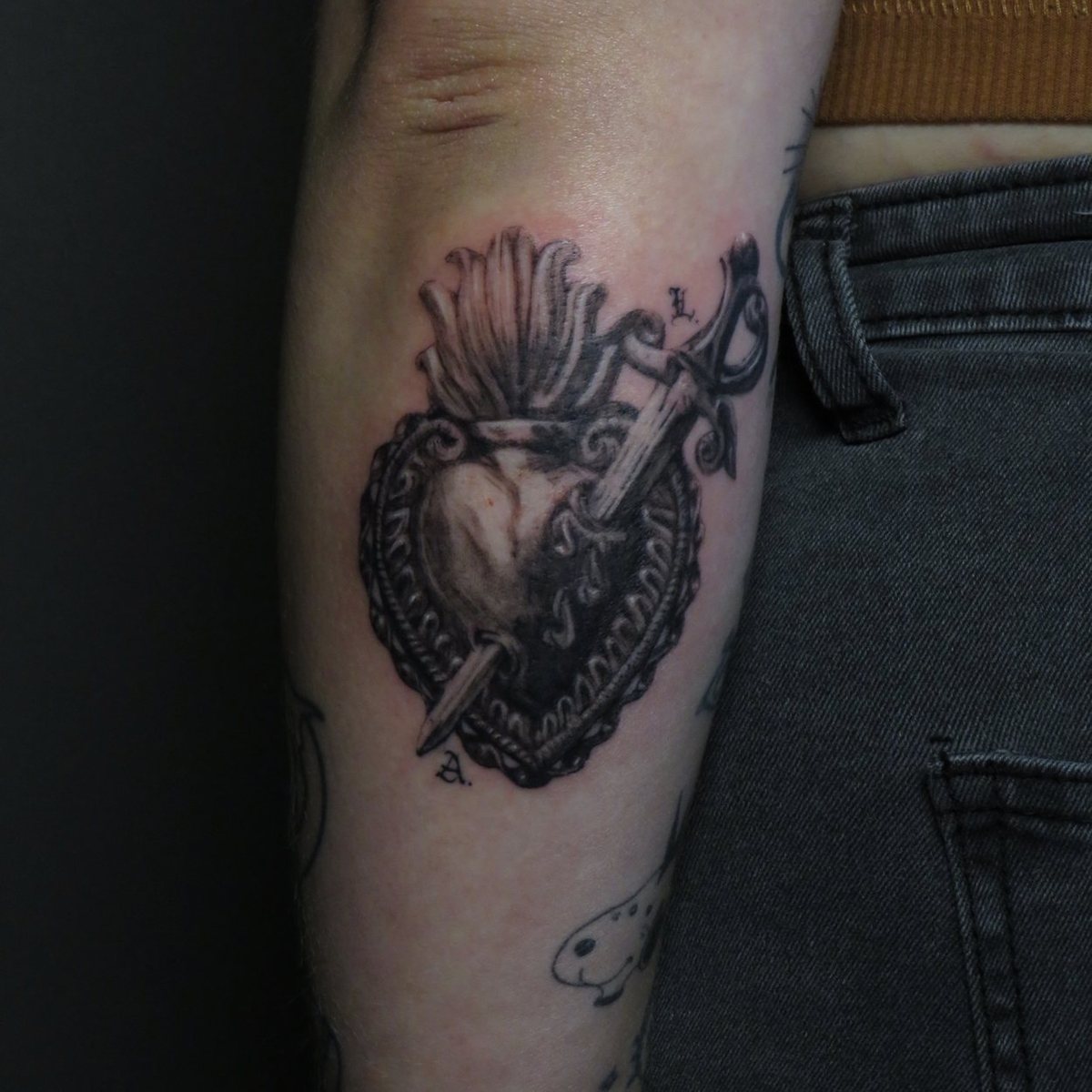 Medieval Etching & Curiosities tattoo by Mikey at Baroness Tattoo, Garland TX
